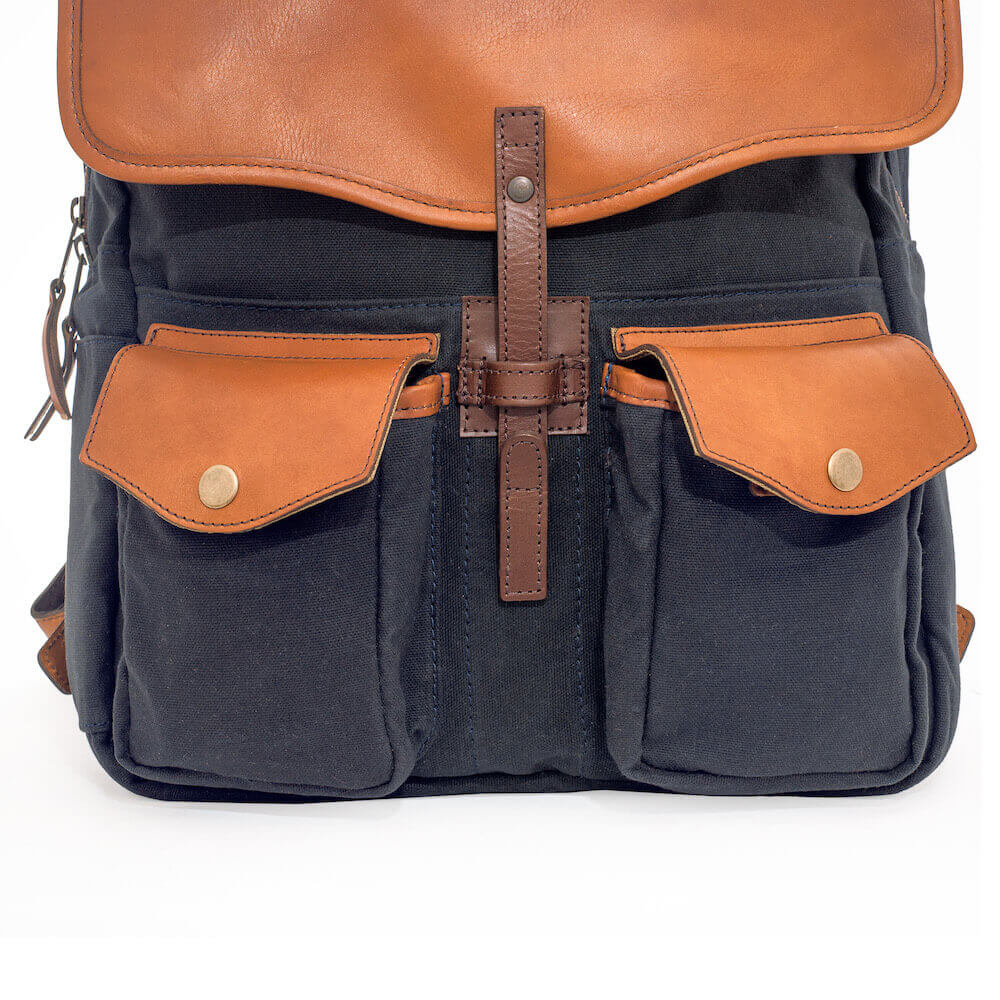 Campaign Waxed Canvas Leather Backpack-Bags > Backpack > Waxed Canvas-Hickory-Navy-Mission Mercantile Leather Goods