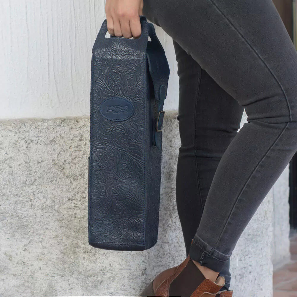 Tooled Leather Single Bottle Wine Carrier | Mission Mercantile Leather ...
