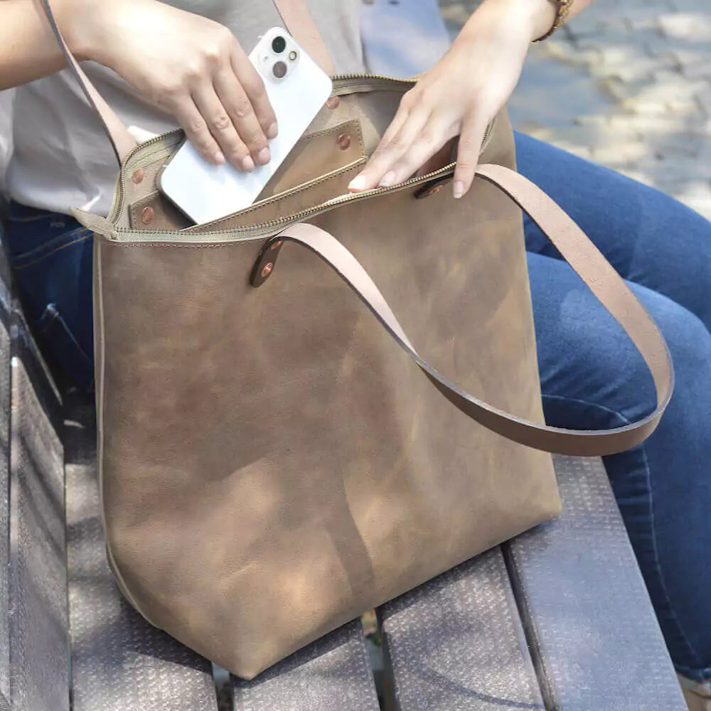 Eden Large Leather Tote Bag with | Mission Mercantile Leather Goods