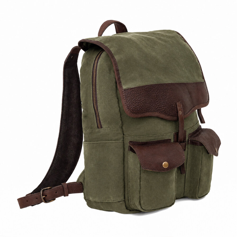 Campaign Waxed Canvas Leather Backpack-Bags > Backpack > Waxed Canvas-Smoke-Forest-Mission Mercantile Leather Goods