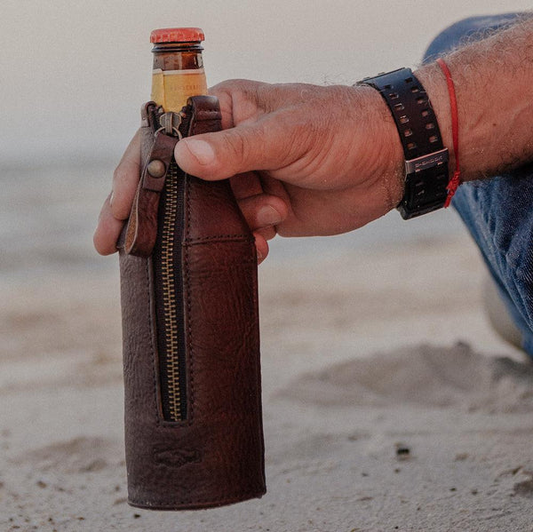 Campaign Leather Bottle Koozie for | Mission Mercantile Leather Goods
