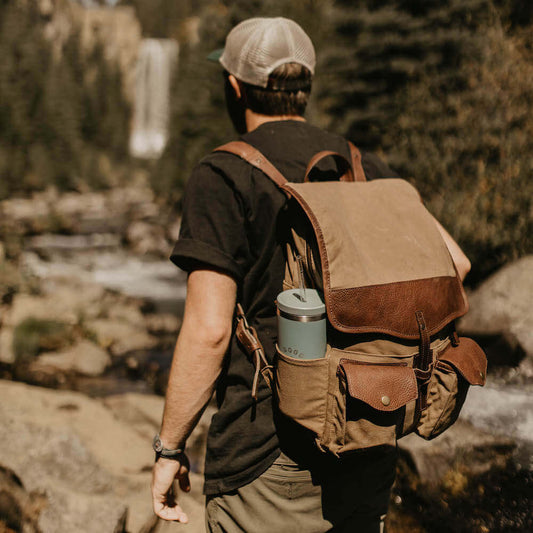 canvas leather backpacks Bastion Waxed Field Ruck Gray Thick and high density Oil Wax Canvas Waterproof Canvas Travel Backpack Full